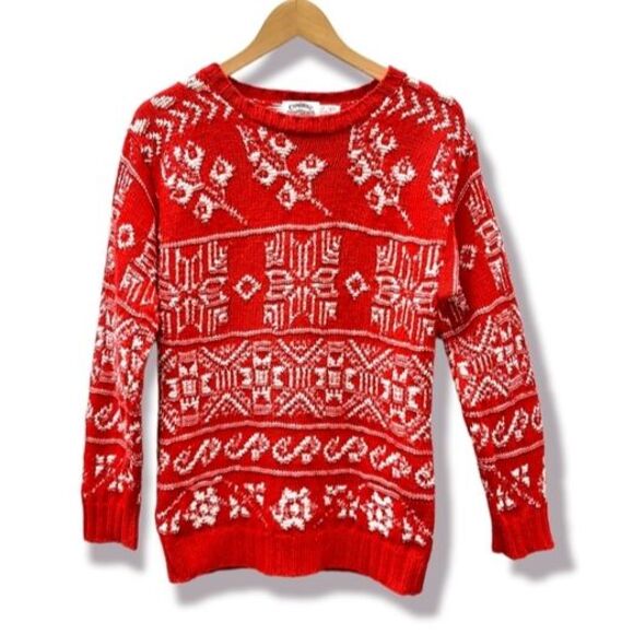 Vintage Ugly Sweater Cambridge Dry Goods Knit Red Cotton Snowflake Holiday Small - Picture 1 of 16